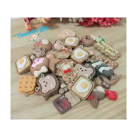Pingente em resina diversos docinhos e ursinhos Marrom - com 5 unidades