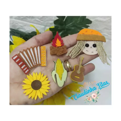 Aplique Junino de feltro kit c/6 unid. sortido