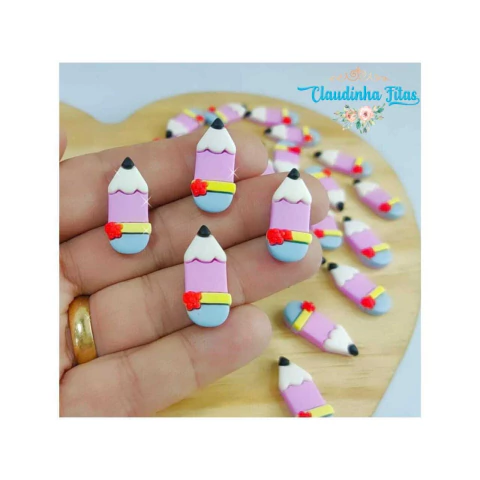 Aplique escolar lapis resina lilás(4 unidades )