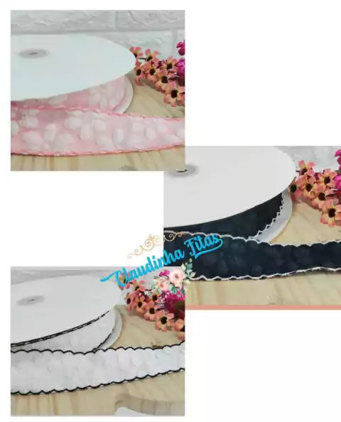 Fita Sanding Luxo floral com borda trabalhada D5 299 - 38mm - c/2 metros