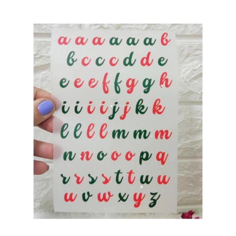 Aplique termocolante Alfabeto minúsculo verde e vermelho - cartela