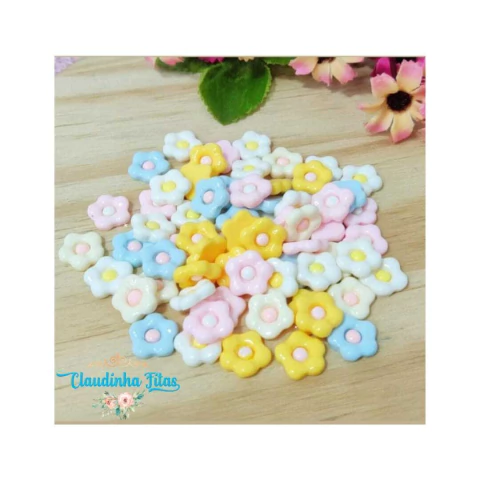 Aplique de resina flor c/miolo mini 1cm - 5 unidades
