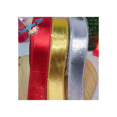 Fita Lamê lisa dupla face 38mm - (1 metro)