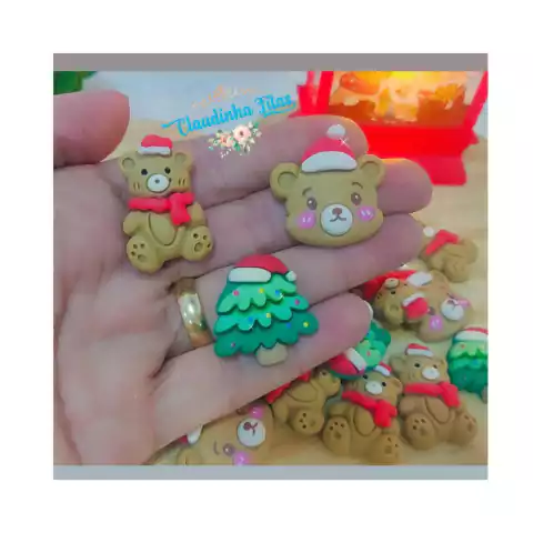 Aplique de resina Natal - arvore e urso - 3 unidades