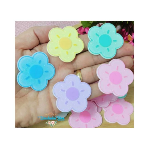 Aplique de acrílico flor G 4cm - 5 unidades