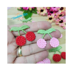 Aplique cereja bordada 30mm - (4 unidades)