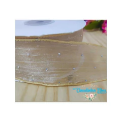 Fita de Organza com Strass 38mm - (1metro) - Claudinha Fitas
