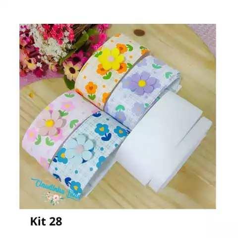 Kit 28 - coleção fitas floral Princess + 4 apliques
