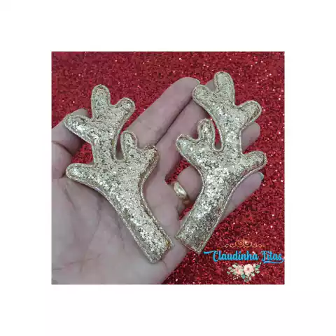 Aplique chifre de rena dourado 11 x 6 cm- (o par)