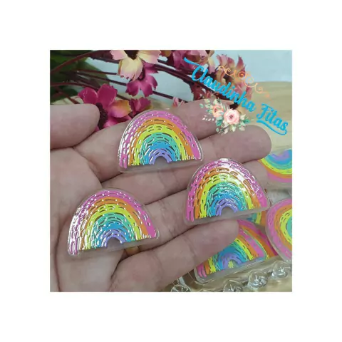 Aplique de resina arco íris 3,2cm x 2,3cm - c/2unids
