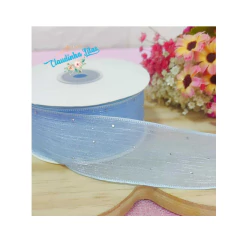 Fita de Organza com Strass 38mm - (1metro) - Claudinha Fitas