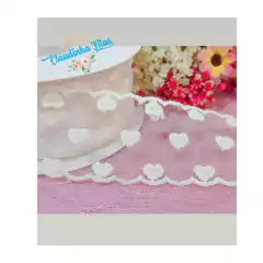 Fita Tule de coração bordado com borda trabalhada - 50mm ( 1 metro ) - Claudinha Fitas