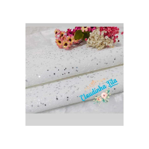 Lonita gliter branca estrela estrela prateada 27x40cm (1 unidade)