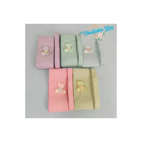 kit 11 - linho 5m linho de 38mm - 5m de linho 10mm - 5 apliques de ursinho