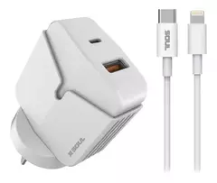 CARGADOR SOUL VIAJERO FAST CHARGE USB+PD LIGHTNING BLANCO 35W