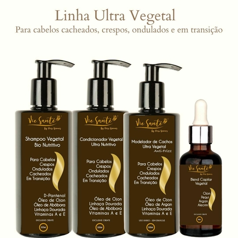 Linha Vegetal Para Cabelos Cacheados Shampoo + Condicionador + Modelador de Cachos + Blend Vegetal