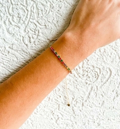 Pulseira Amaea Zircônia Colorida Regulavel Folheado a Ouro 18k