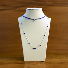 Choker Amaea em Cristal Facetado Azul Bic Com Pingente de Olho Grego Folheado a Prata