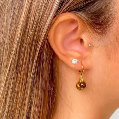 Brinco Folheado a Ouro 18K Com Esferas Olho de Tigre