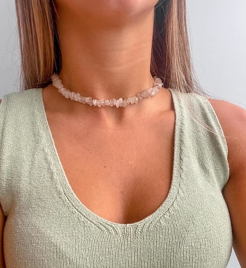 Choker de Cascalho Bege em Macrame com Alongador