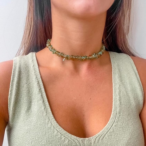 Choker de Cascalho Gray em Macrame com Alongador