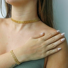 Pulseira e Choker Amaea Corrente Larga Folheada a Ouro 18k
