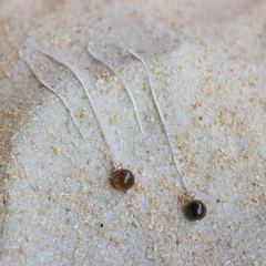 Brinco Amaea Fio Passante com Esfera Natural Olho de Tigre Folheado a Prata