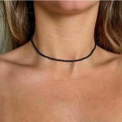 Choker Amaea Miçanga Jablonex Preta com Fecho Folheado a Prata - comprar online