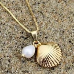 Colar Amaea Concha com Perola de Agua Doce Folheado a Ouro 18k