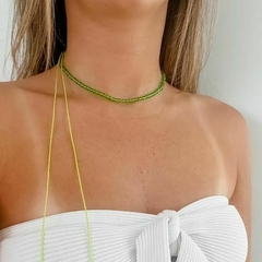Choker Amaea de Cristal Facetado Verde Transparente em Macramê de 4mm