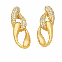 Brinco Amaea Argolas Torcidas com Zircônias Folheados a Ouro 18k - 1 Ano de Garantia no Banho