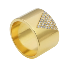 Anel Largo em Zircônias Folheado a Ouro 18k - 1 Ano de Garantia no Banho