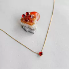 Conjunto Amaea Colar e Brinco em Zircônia Vermelha Rubi Folheado a Ouro 18k - 1 Ano de Garantia no Banho