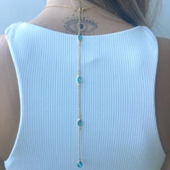 Colar Invertido Amaea com Pingente em Navete Azul Topázio Folheado a Ouro