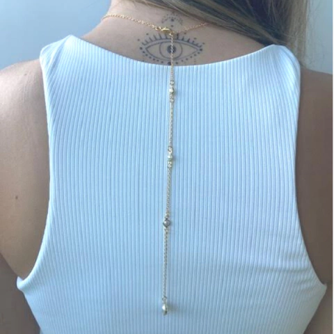 Colar Invertido Amaea com Pingente e Entremeio de Pérolas Folheado a Ouro 18k