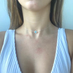 Choker Amaea Olho Grego 8mm de Madrepérola Folheado a Prata