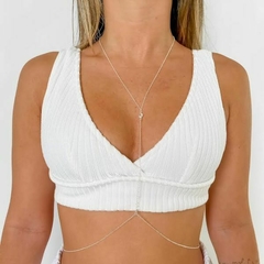 Body Chain Amaea Em Zircônias Moedas Folheada a Prata