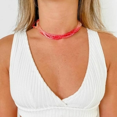 Choker Amaea Cristal triangular 4mm Tie Dye Vermelha Folheada a Prata