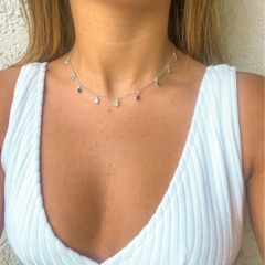Choker Amaea Corrente com Pingentes Coloridos de 4mm Folheado a Prata