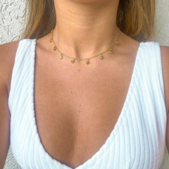 Choker Amaea Corrente com Pingentes Coloridos de 4mm Folheado a Ouro 18k