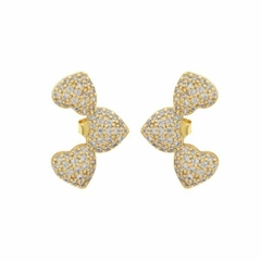 Brinco Amaea Corações em Zircônias Folheado a Ouro 18k - 1 Ano de Garantia no Banho