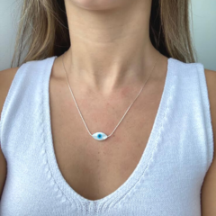 Colar Amaea Olho Grego Entremeio 18mm de Madrepérola Folheado a Prata
