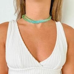 Choker Amaea Cristal triangular 4mm Tie Dye Verde Folheada a Ouro 18k