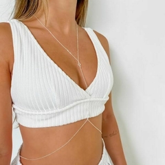 Body Chain Amaea Em Zircônias Moedas Folheada a Prata