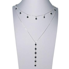 Mix Amaea Choker e Colar Gravatinha Zircônia Negra Folheados a Prata