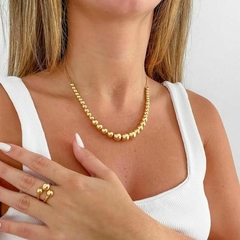 Anel e Colar Amaea Bolas Regulavél Folheado a Ouro 18k