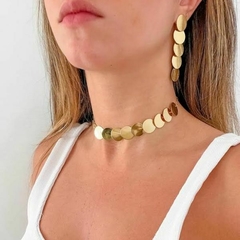 Choker e Brinco Amaea Elos Redondos Folheado a Ouro 18k