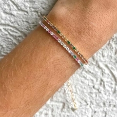 Pulseira Amaea Zircônia Colorida 2mm Regulavel Folheado a Prata