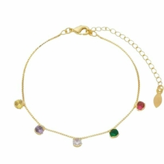Pulseira Amaea Pontos de Luz Zircônias Coloridas Folheado  Ouro 18k