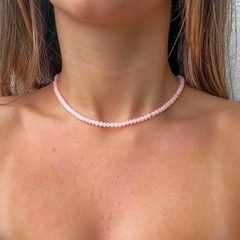 Choker Amaea de Cristal Facetado Quartzo Rosa de 4mm Folheado a Ouro 18k